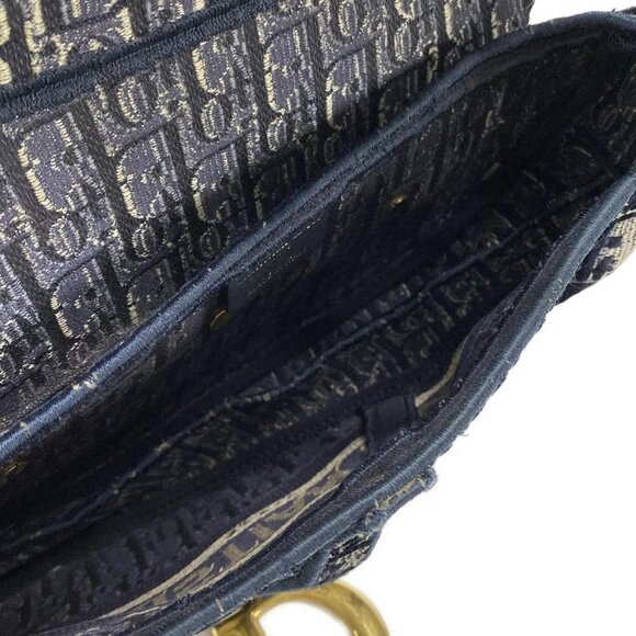 Auth DIOR/ChristianDior Saddle Bag Navy Cream Gray Velour Jacquard Handbag - Picture 16 of 16